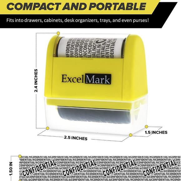 ExcelMark Rolling Identity Theft Guard Stamp & Refill Ink Pack Set - Picture 7 of 13